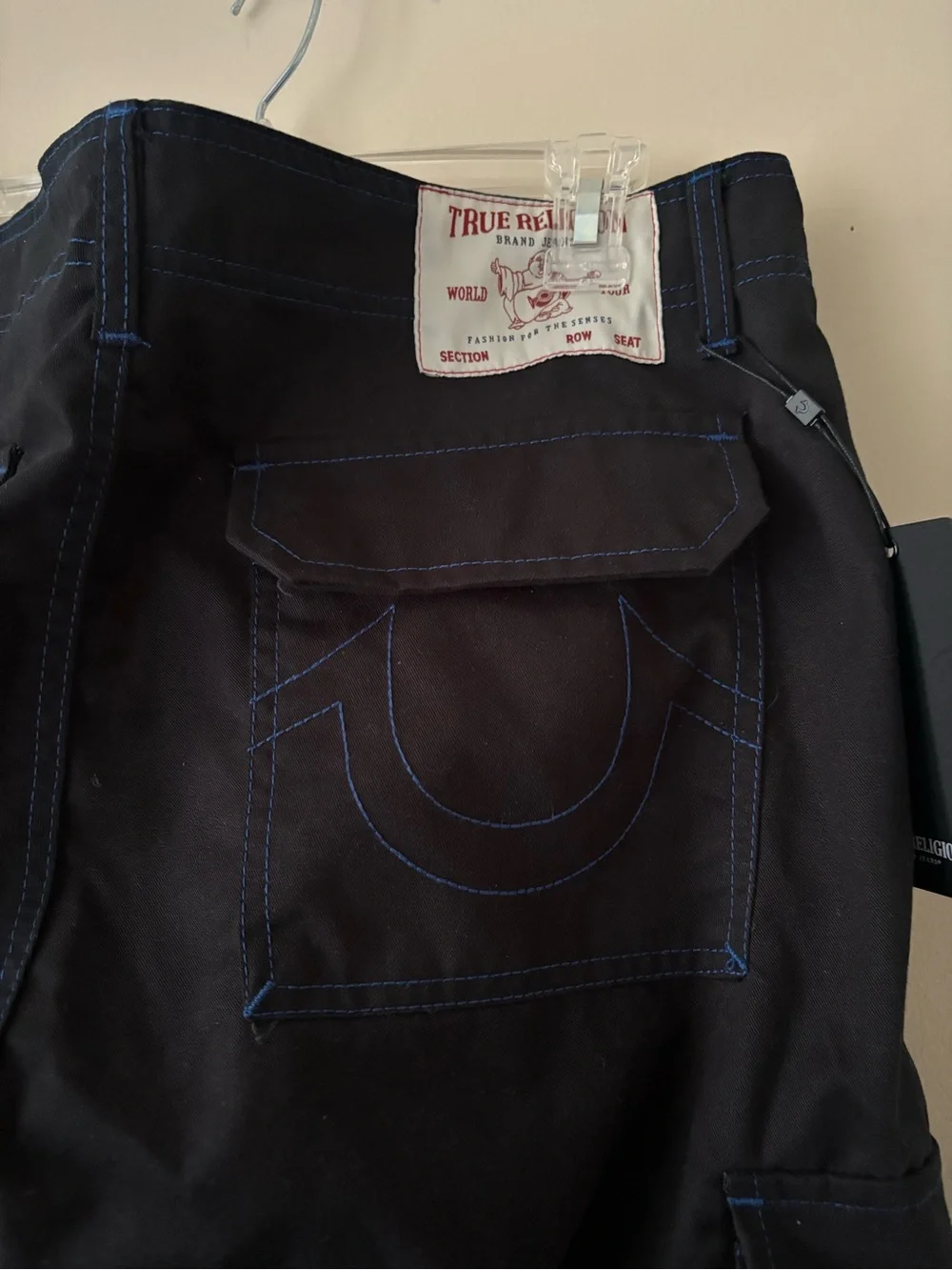 True Religion Black Cargo Pants with Blue Stitching Sz. 36 New